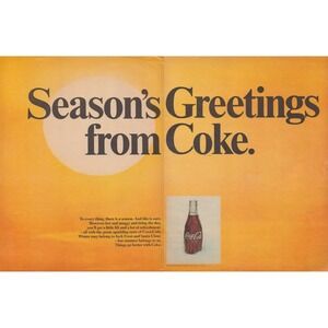 Vintage 1969 Coca Cola Seasons Greetings Summer Mid Century Coke Print Ad